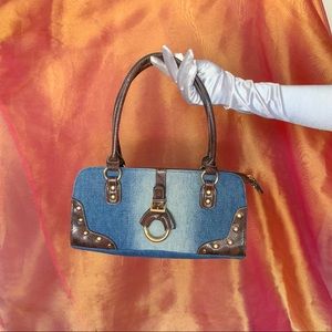 Denim buckle Y2K faux leather bag